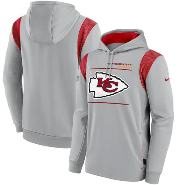 Men's Kansas City Chiefs 2021 Gray Sideline Logo Performance Pullover Hoodie